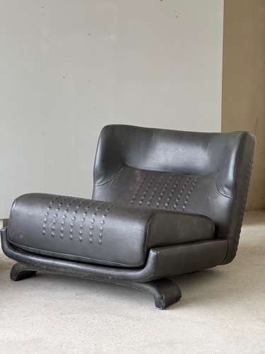 C1970s A Great Pair of Spanish Textured Leather Easy Armchairs