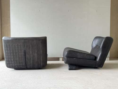 C1970s A Great Pair of Spanish Textured Leather Easy Armchairs