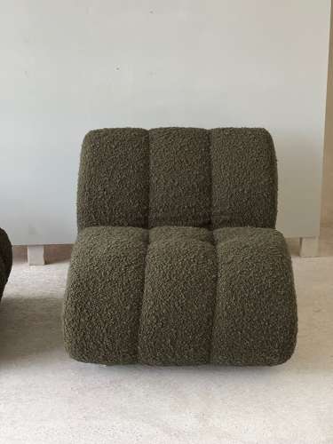 C1960s A Pair Of French Chrome Armchairs Upholstered in Green Boucle