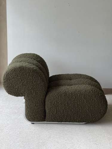 C1960s A Pair Of French Chrome Armchairs Upholstered in Green Boucle