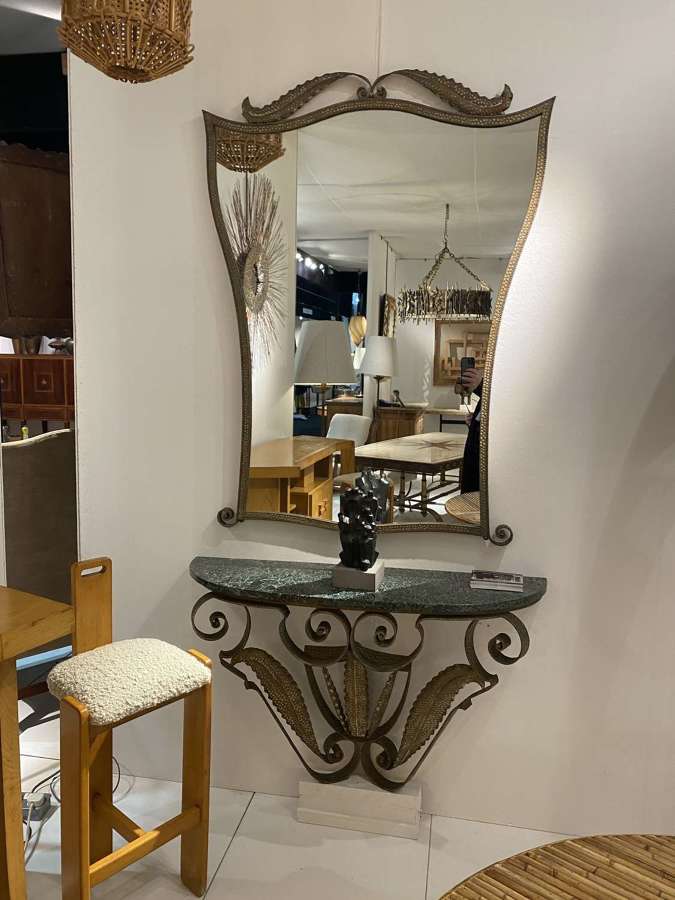 C1950 A French Iron Console Table & Mirror by Luigi Colli