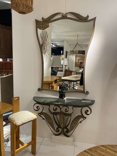 C1950 A French Iron Console Table & Mirror by Luigi Colli