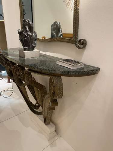 C1950 A French Iron Console Table & Mirror by Luigi Colli