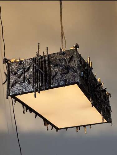 C1960 A Spanish Gilt Iron Brutalist Rectangular Ceiling Light