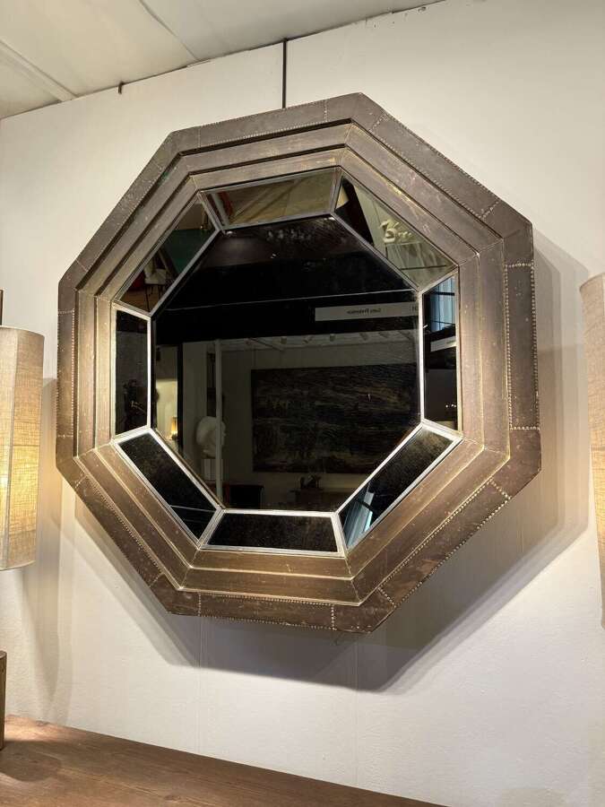 C1970 A Spanish Stepped Brass Bound Mirror by Rudolfo Dubarry