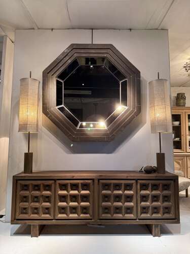 C1970 A Spanish Stepped Brass Bound Mirror by Rudolfo Dubarry