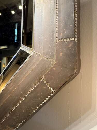 C1970 A Spanish Stepped Brass Bound Mirror by Rudolfo Dubarry