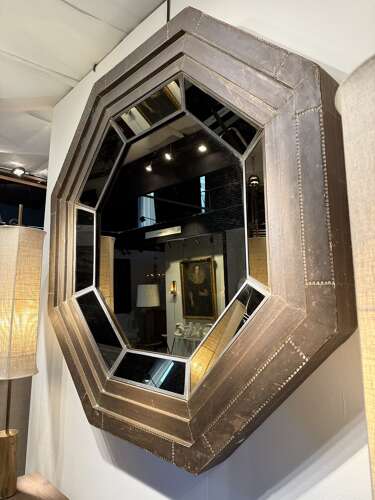 C1970 A Spanish Stepped Brass Bound Mirror by Rudolfo Dubarry
