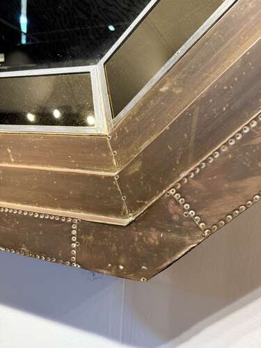 C1970 A Spanish Stepped Brass Bound Mirror by Rudolfo Dubarry