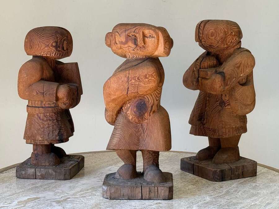 C1985 A Set of 3 Modernist Cedar Wood Sculptures Attrib Gordon Young