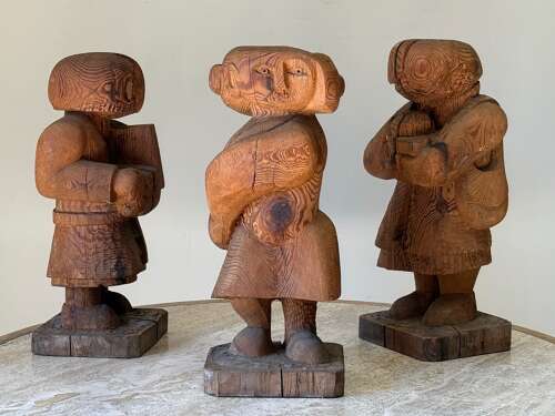 C1985 A Set of 3 Modernist Cedar Wood Sculptures Attrib Gordon Young
