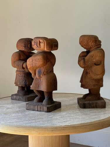 C1985 A Set of 3 Modernist Cedar Wood Sculptures Attrib Gordon Young