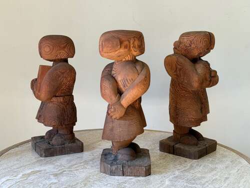 C1985 A Set of 3 Modernist Cedar Wood Sculptures Attrib Gordon Young