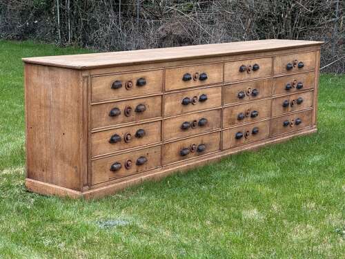 C1850 A Wonderful French Oak Bank of 16 Drawers.