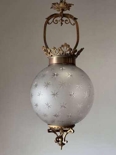 C1860 A French Etched Glass Converted Globe Gas Lantern