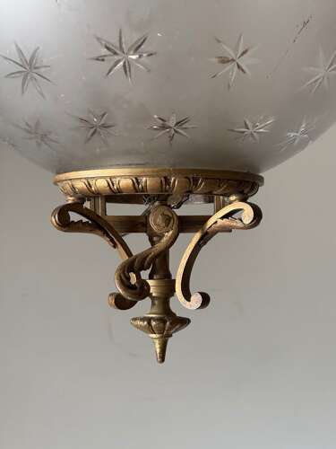 C1860 A French Etched Glass Converted Globe Gas Lantern