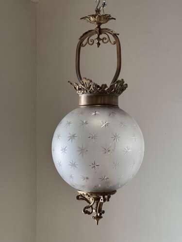 C1860 A French Etched Glass Converted Globe Gas Lantern
