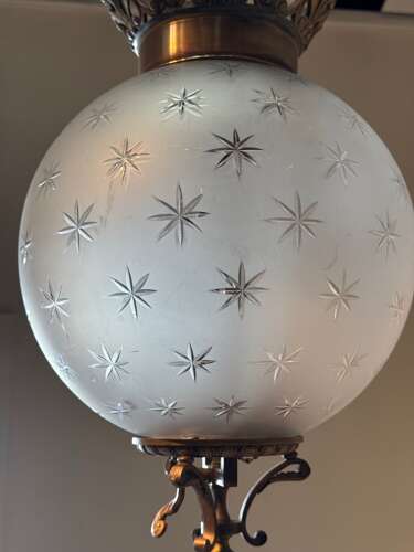 C1860 A French Etched Glass Converted Globe Gas Lantern