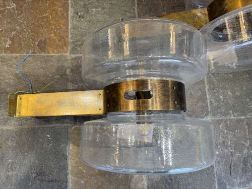 C1950 A Pair of Huge Swedish Bronze & Glass Wall Sconces