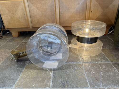 C1950 A Pair of Huge Swedish Bronze & Glass Wall Sconces