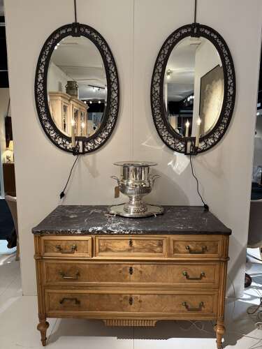 C1930 A Pair of French Girandole Oval Mirrors in the style of Edgar Brant