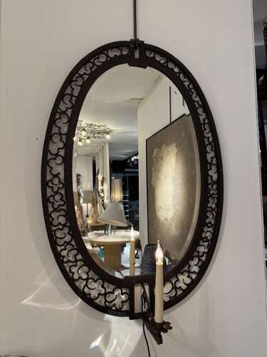 C1930 A Pair of French Girandole Oval Mirrors in the style of Edgar Brant