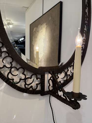C1930 A Pair of French Girandole Oval Mirrors in the style of Edgar Brant