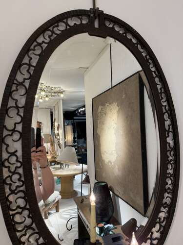 C1930 A Pair of French Girandole Oval Mirrors in the style of Edgar Brant