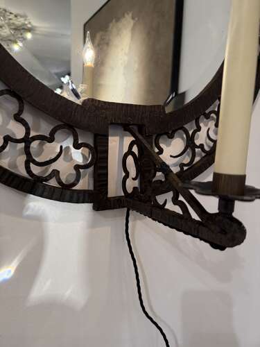C1930 A Pair of French Girandole Oval Mirrors in the style of Edgar Brant