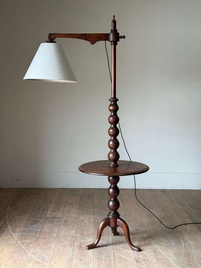 C1900 A French Bobbin Table & Floor Lamp with Custom Shade.