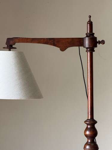 C1900 A French Bobbin Table & Floor Lamp with Custom Shade.