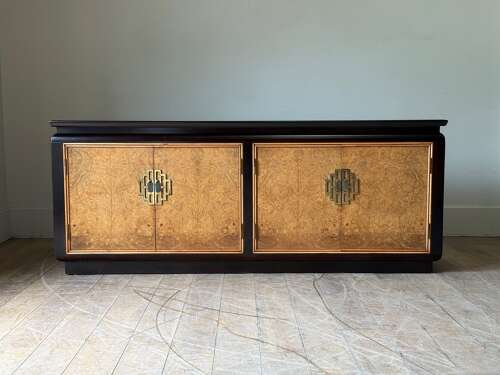 C1970 A Stylish French Burr Elm & Ebonised Enfilade or Sideboard.