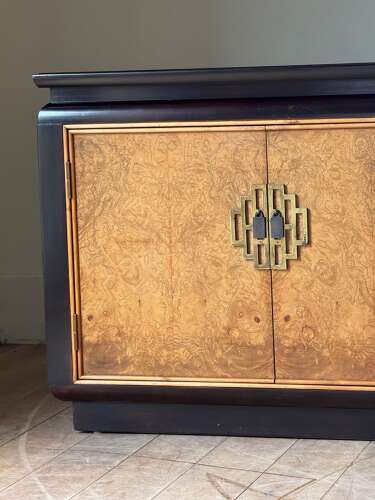 C1970 A Stylish French Burr Elm & Ebonised Enfilade or Sideboard.