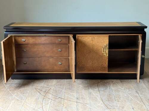 C1970 A Stylish French Burr Elm & Ebonised Enfilade or Sideboard.