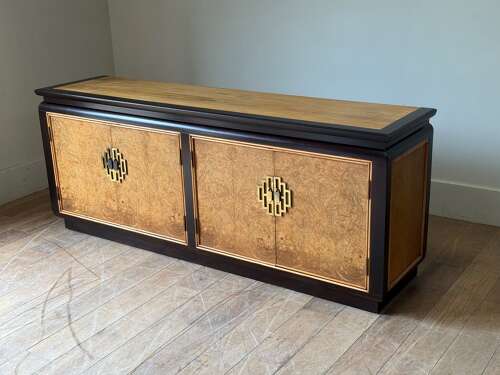 C1970 A Stylish French Burr Elm & Ebonised Enfilade or Sideboard.
