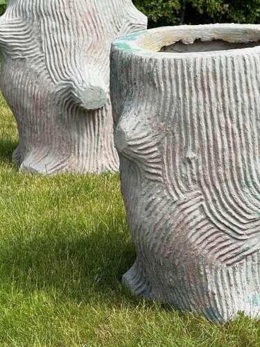 C1960 A Pair of Faux Bois Reconstituted Stone Tree Trunk Urns