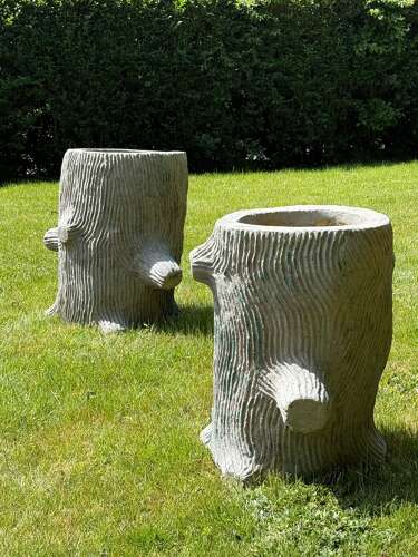 C1960 A Pair of Faux Bois Reconstituted Stone Tree Trunk Urns