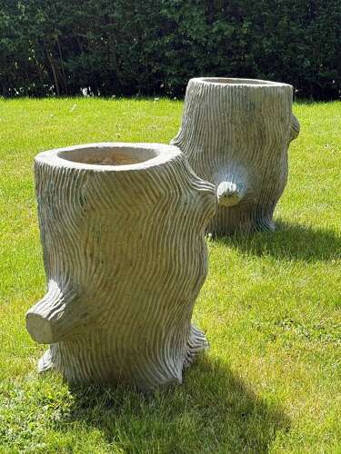 C1960 A Pair of Faux Bois Reconstituted Stone Tree Trunk Urns
