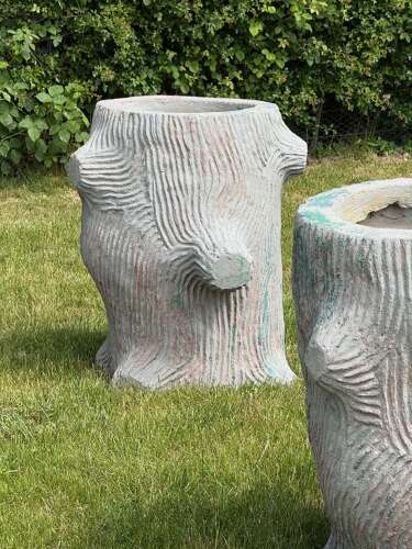 C1960 A Pair of Faux Bois Reconstituted Stone Tree Trunk Urns
