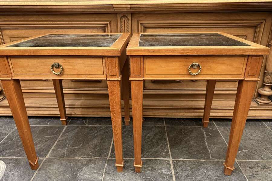 C1940 A Pair of French Walnut Mirrored Bedside Tables with Drawers