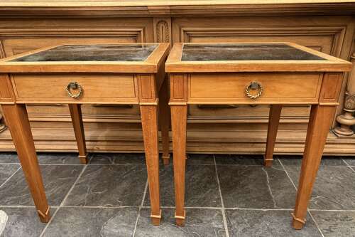 C1940 A Pair of French Walnut Mirrored Bedside Tables with Drawers