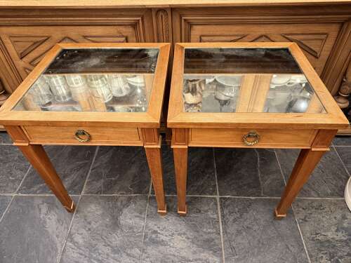 C1940 A Pair of French Walnut Mirrored Bedside Tables with Drawers