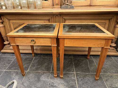 C1940 A Pair of French Walnut Mirrored Bedside Tables with Drawers
