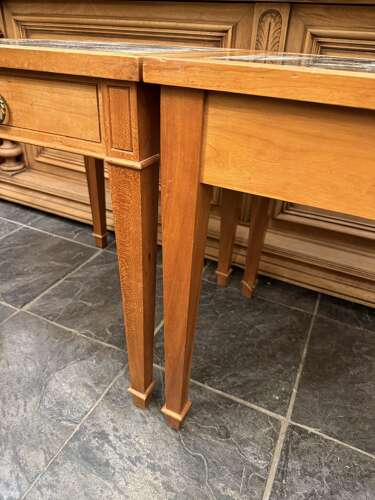 C1940 A Pair of French Walnut Mirrored Bedside Tables with Drawers