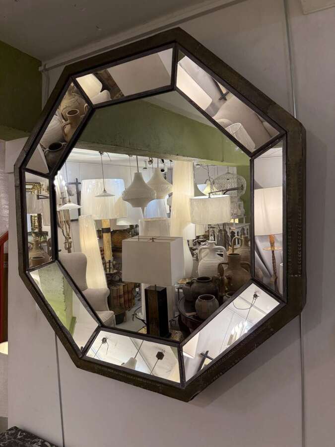 C1970 A Large Spanish Brass Clad Mirror by Rodolfo Dubarry