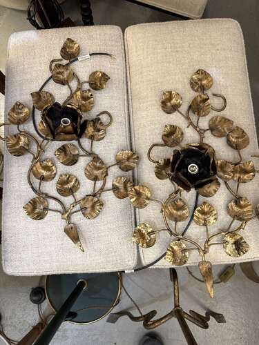C1960 A Spanish Gilt Iron Pair of Twig Wall Sconces