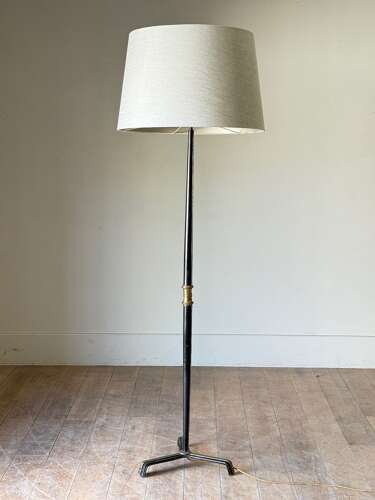 C1950 A Stylish French Black Leather Floor Lamp by Jacques Adnet