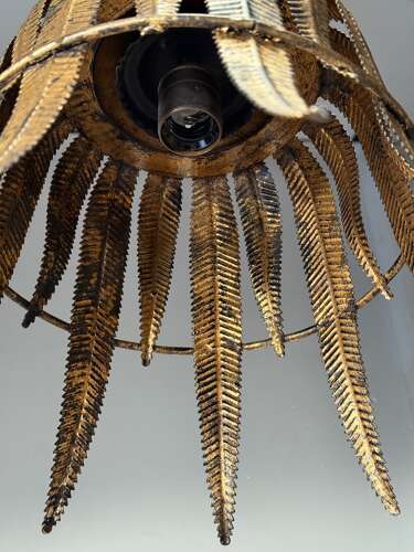 C1960 A Pair of Spanish Gilt Metal Leaf Ceiling Lights
