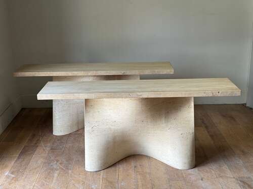 C1970 A Rare PAIR Spanish Travertine Console Tables
