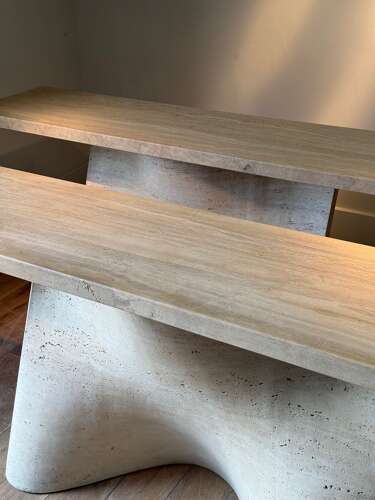 C1970 A Rare PAIR Spanish Travertine Console Tables